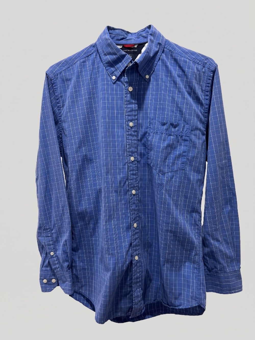 Tommy Hilfiger Men’s Blue Plaid Button Down Shirt Size Medium Long Sleeve